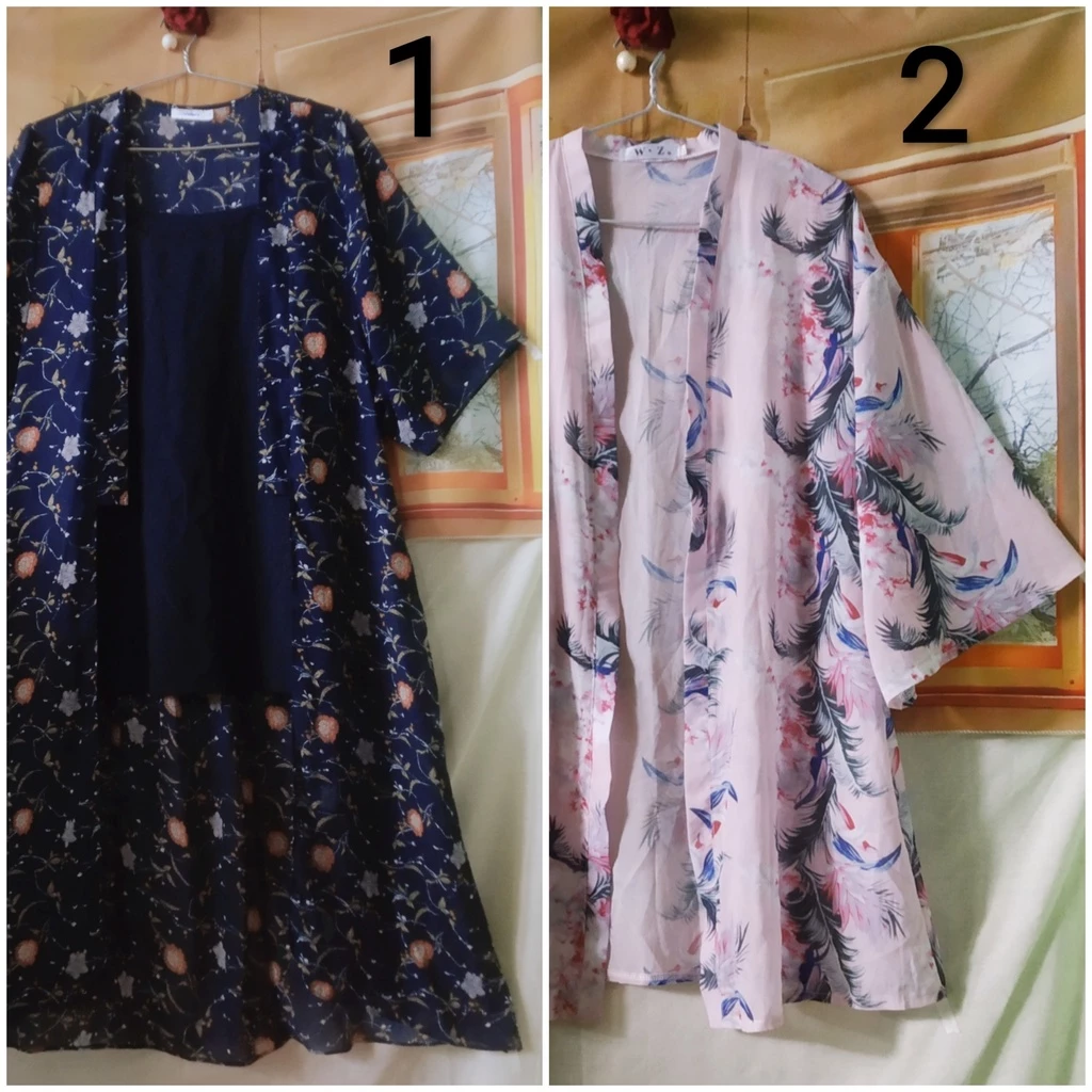|2hand| Áo khoác voan kimono đi biển - áo choàng ngủ dáng dài korea