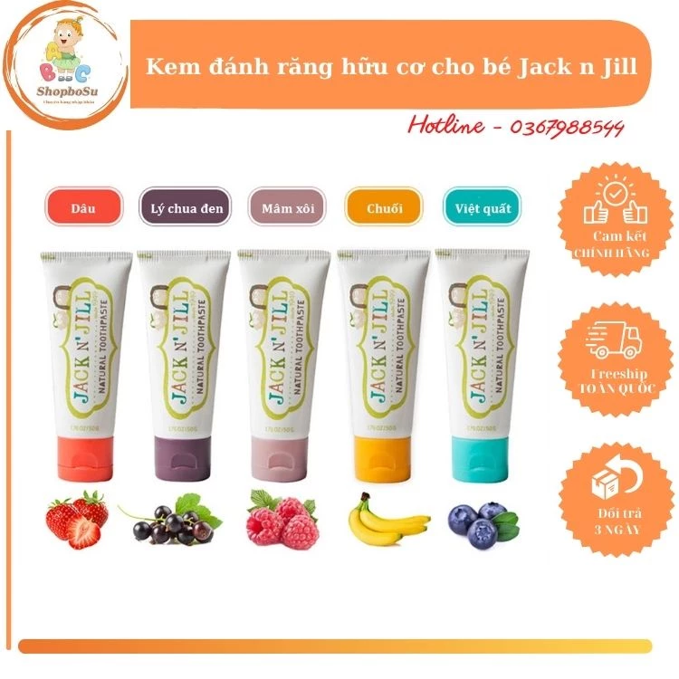 Kem đánh răng hữu cơ cho trẻ Jack n' Jill Úc Organic cho bé từ 6 tháng, có thể nuốt được