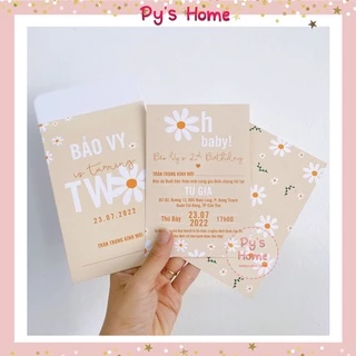 🌼🌼 Thiệp Thôi Nôi - Sinh nhật Thiết kế dành cho Bé Gái - Chủ đề DAISY VÀNG PASTEL (Giá 1 thiệp)