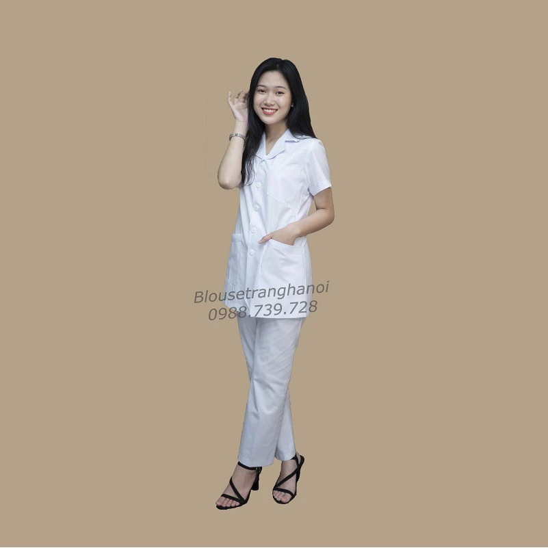 Áo Blouse tay ngắn thân ngắn ,áo y tá nữ - Hàng cao cấp- Blouse trắng Hà Nội