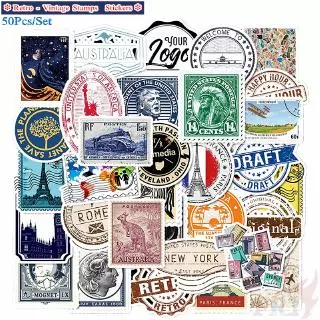 ❉ Retro - Vintage Stamps Series 02 Stickers ❉ 50Pcs/Set Mixed Luggage Laptop Skateboard Doodle Stickers