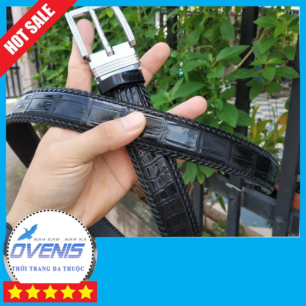 Dây Thắt Lưng Da Bụng Cá Sấu Liền Nguyên Tấm Đan Viền Thủ Công Bền - Đầu Kim Cổ Điển NV29N