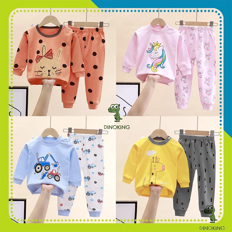 Bộ thu đông bé trai bé gái DINOKING Đồ bộ dài tay cho bé chất cotton mềm mịn trẻ em 2 - 8 tuổi DB15