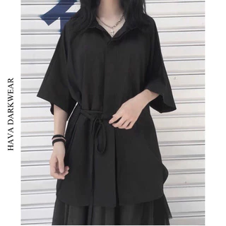 Áo sơ mi đen HAVADW tay lỡ chất mango chéo hàn mềm mát form suông rộng darkwear cá tính ASM16