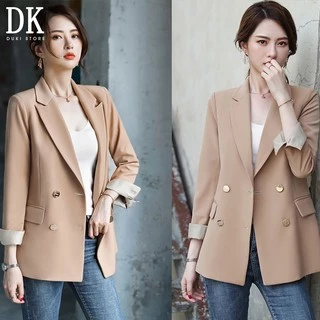 Áo Vest Nữ Blazer 2 lớp màu kem (video và ảnh chụp thật) kiểu dáng dài Hàn Quốc - DUKI STORE