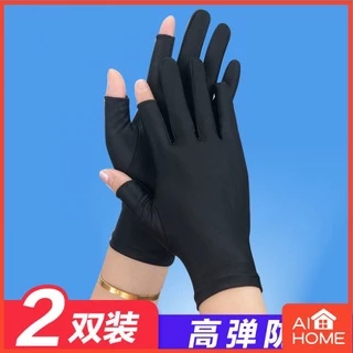 Găng tay hở ngón 2 lớp bằng lụa lạnh mỏng thoáng khí chống trượt chống nắng tiện lợi cho nữ