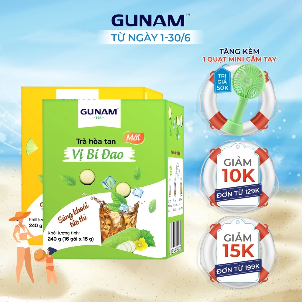 Combo Sức khoẻ - trà chanh GUNAM (16 gói x 15g) + trà bí đao GUNAM (16 gói x 15g)