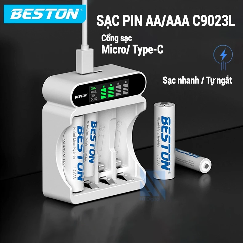 [Mẩu mới] Bộ Pin Sạc AA AAA Beston C9023L, kèm pin 2A 3A dung lượng cao đến 3000 3300mah