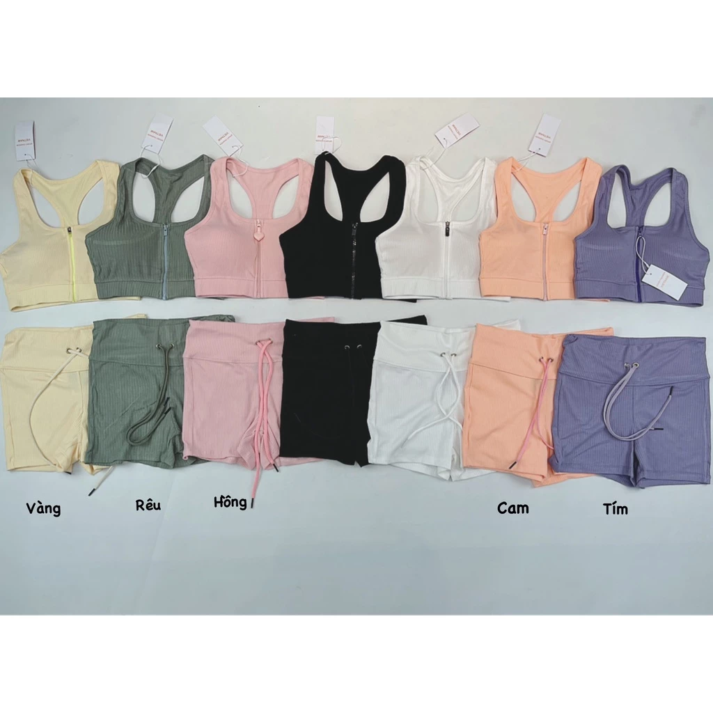 Set Ngắn Nữ Tập Gym Thun Gân Dây Kéo Cực Xinh