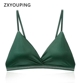 Áo ngực ZXYOUPING không gọng cúp tam giác lụa lạnh màu trơn size S-L thời trang mùa hè dành cho nữ