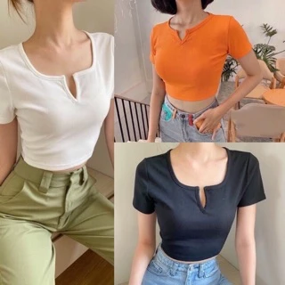 Áo Croptop Tay ngắn cổ ( V ) có video và ảnh thật