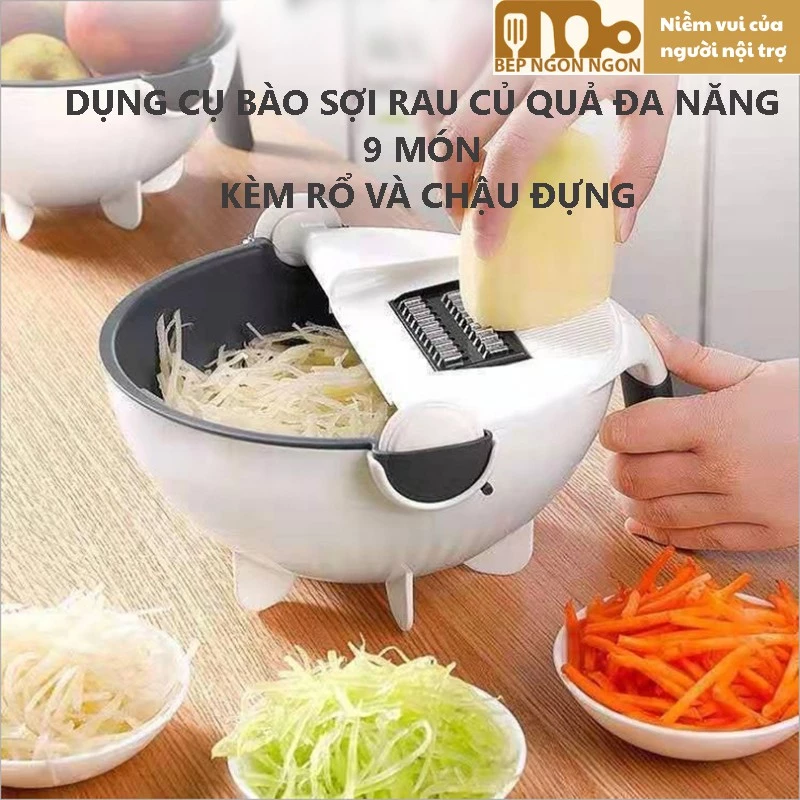 Bộ bào sợi rau củ quả đa năng 9 món kèm rổ và chậu đựng siêu tiện dụng_BEP NGON NGON