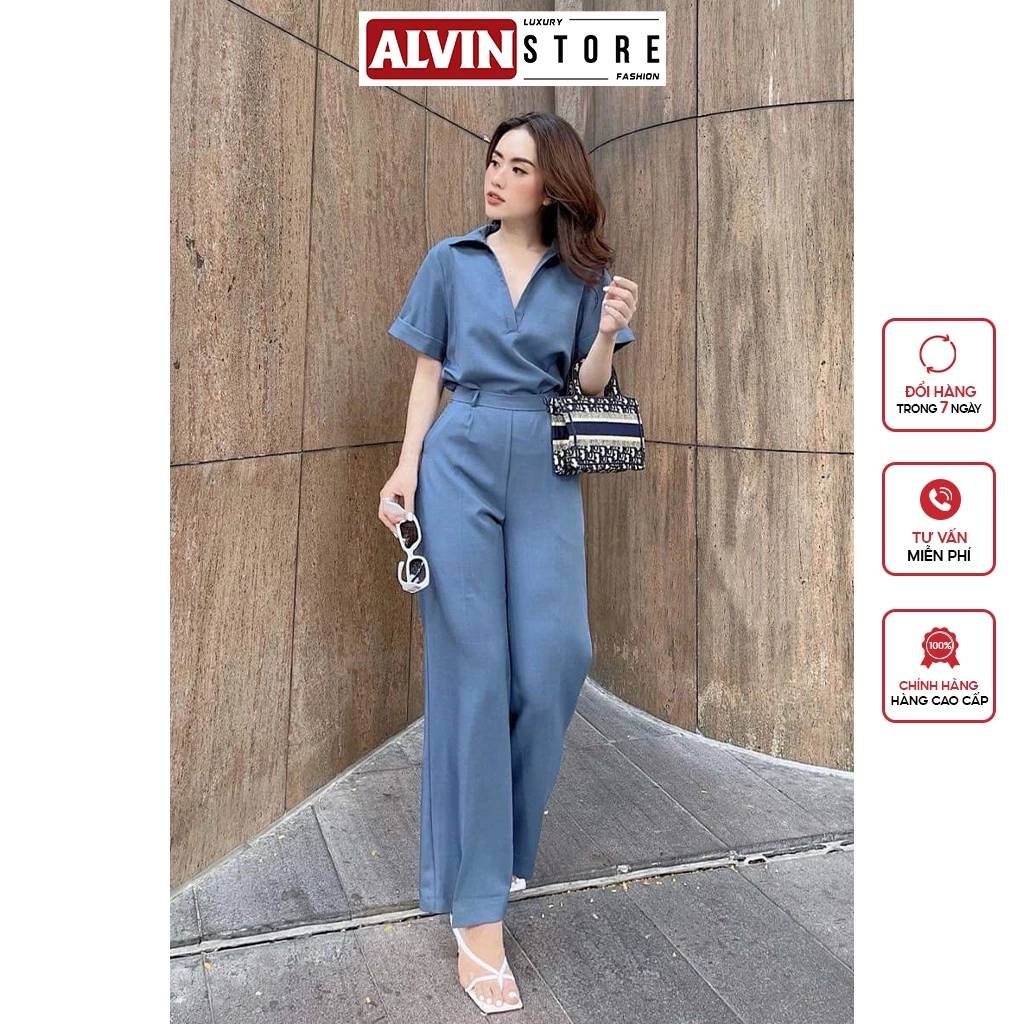 Set Đồ Jumsuit Nữ, Bộ Quần Suông Ống Rộng Kèm Áo Sơ Mi Alvin Store 0988