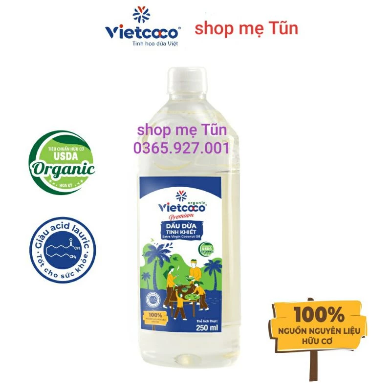 Dầu dừa tinh khiết organic vietcoco 250ml