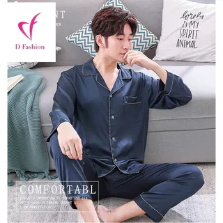 NG9372 - HÀNG SẴN Bộ mặc nhà pyjama nam dài tay chất lụa cao cấp mềm mại hàng nhập