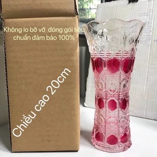 Bình bông lọ hoa thủy tinh cao 20CM TRẮNG TRONG họa tiết ngẫu nhiên