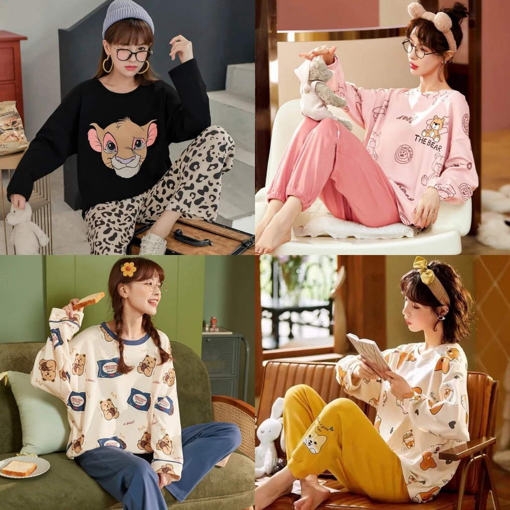 Đồ bộ nữ dễ thương, pijama, bộ ngủ cotton mặc nhà cao cấp dài tay thu đông xuân chất vải mềm mịn QA11