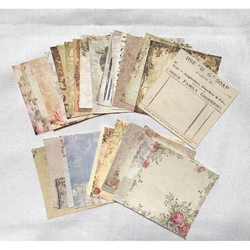 (6 mẫu ) Set 30 tờ giấy nền aesthetic - vintage / Set 30 tấm giấy trang trí sổ tay bullet journal hàn quốc