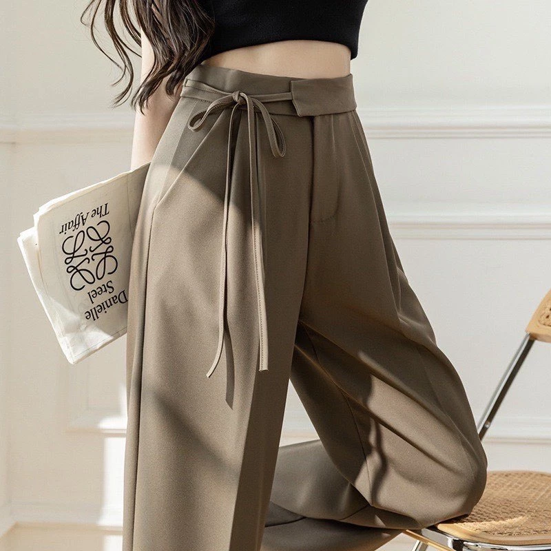 Quần ống rộng nữ lưng cao thắt dây nơ 1 bên kiểu quần culottes ống suông dài mặc đi học đi làm cực đẹp