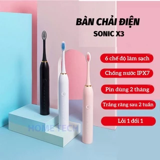 Bàn chải điện Sonic X3 bản cao cấp, Bàn chải đánh răng điện công nghệ châu Âu 6 chế độ rung