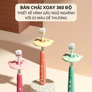 Bàn chải đánh răng siêu mềm cho bé xoay 360 độ TOOTH BRUSH, Bàn chải cầm tay cho trẻ từ 1 tuổi có vách ngăn an toàn