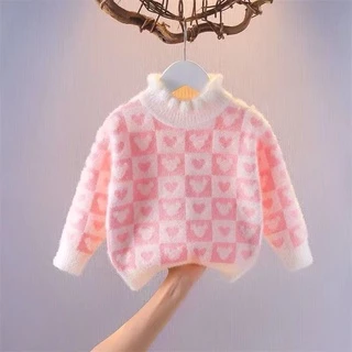 Áo Sweater Dệt Kim Phối Lông Chồn Dày Dặn Thời Trang Thu Đông Cho Bé Gái