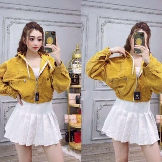 Áo Khoác Lửng Croptop, Áo Khoác Nhung Gân Form Đẹp Dưới 65kg