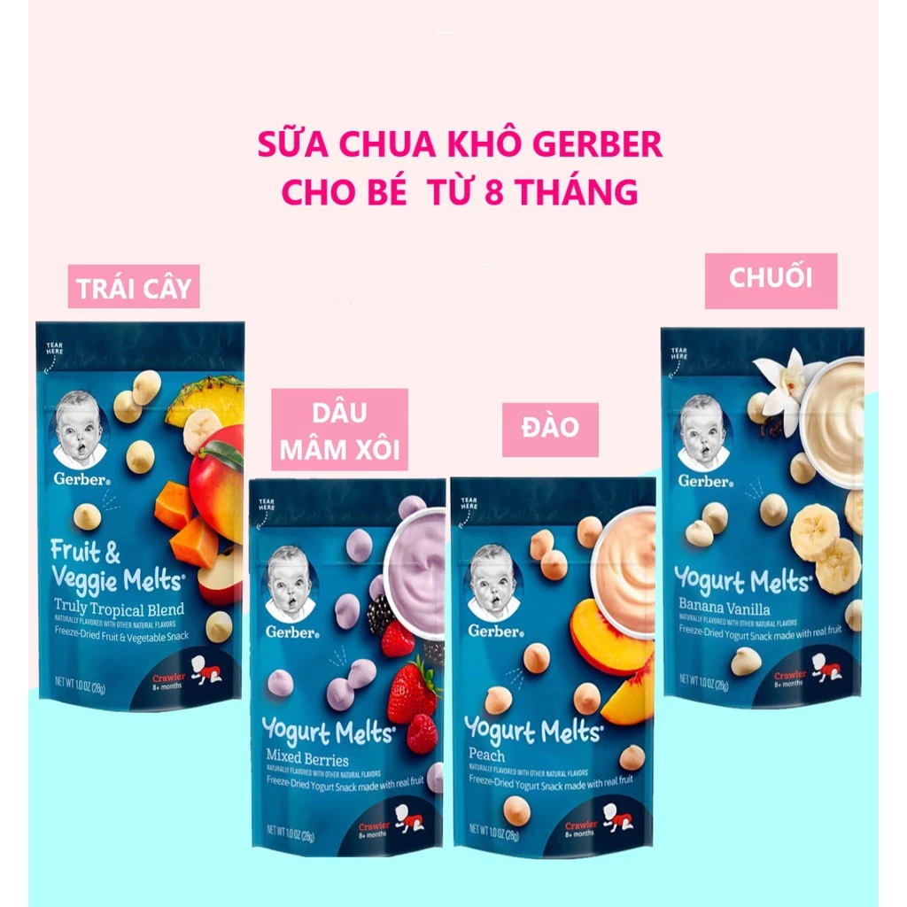 Sữa chua khô Gerber Yogurt Melts sữa chua sấy Gẻber ăn dặm cho bé