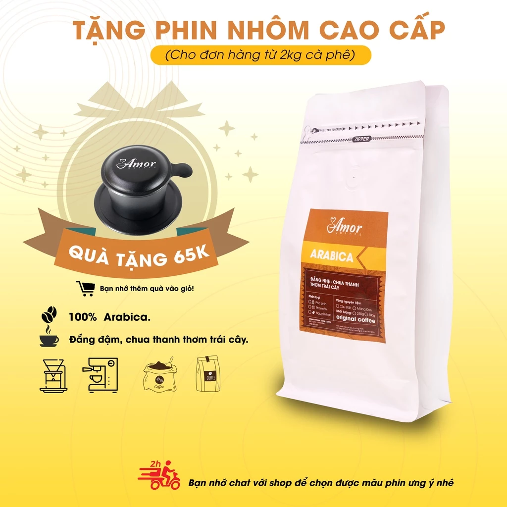 ĐẮNG NHẸ, THƠM TRÁI CÂY - Cà phê ARABICA Cầu Đất, Cao Cấp, Rang Xay 100% cafe mộc nguyên chất, pha phin, pha máy