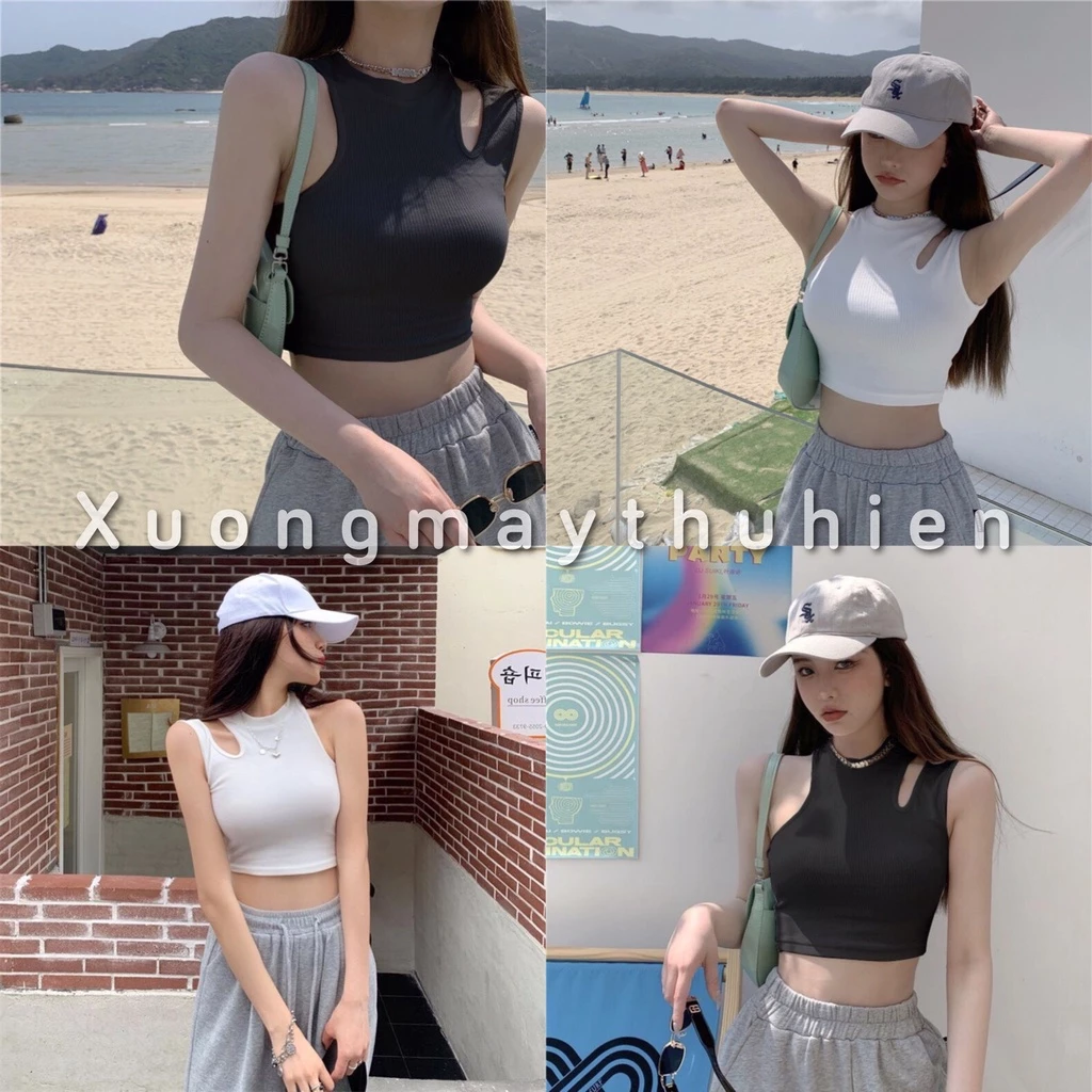 Áo croptop ba lỗ khoét vai sexy dáng ôm body cá tính/ Áo thun nữ cổ tròn ngắn thời trang ulzzang_xuongmaythuhien