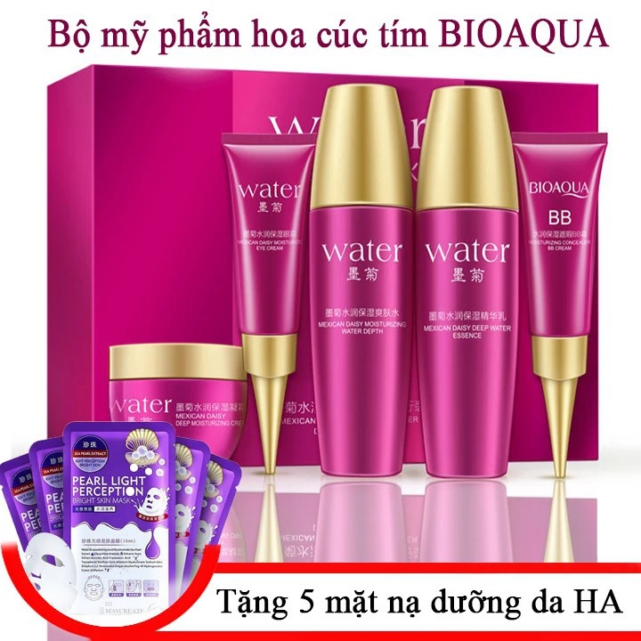 Bộ mỹ phẩm chăm sóc da hoa cúc tím Bioaqua Sữa rửa mặt + Nước cân bằng da + Tinh chất + Sữa dưỡng + Kem