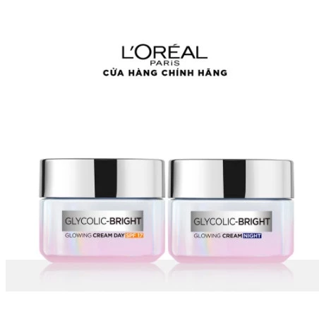 (15ml ) Bộ kem ngày đêm dưỡng sáng mờ thâm L'Oreal Paris Glycolic Bright Glowing Cream Day SPF 17