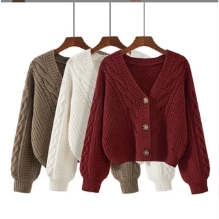 Áo khoác Cardigan nữ dáng ngắn chất liệu len  dệt mẫu mới mùa thu đông