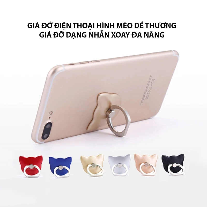 Giá đỡ điện thoại di động Mèo Trơn dễ thương, Giá đỡ dạng nhẫn xoay đa năng
