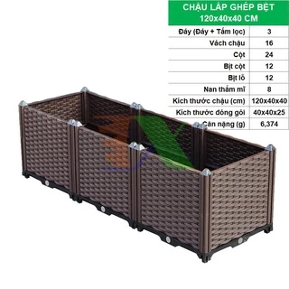 Chậu lắp ghép CLG-40, Chậu lắp ráp thông minh trồng Rau Hoa (Bệt kích thước : 120 x 40 x 40 cm)