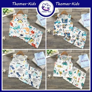 [THOMAS KIDS] Set trang phục áo sát nách và quần đùi cotton mềm in họa tiết hoạt hình đáng yêu dành cho trẻ em 2-7 tuổi