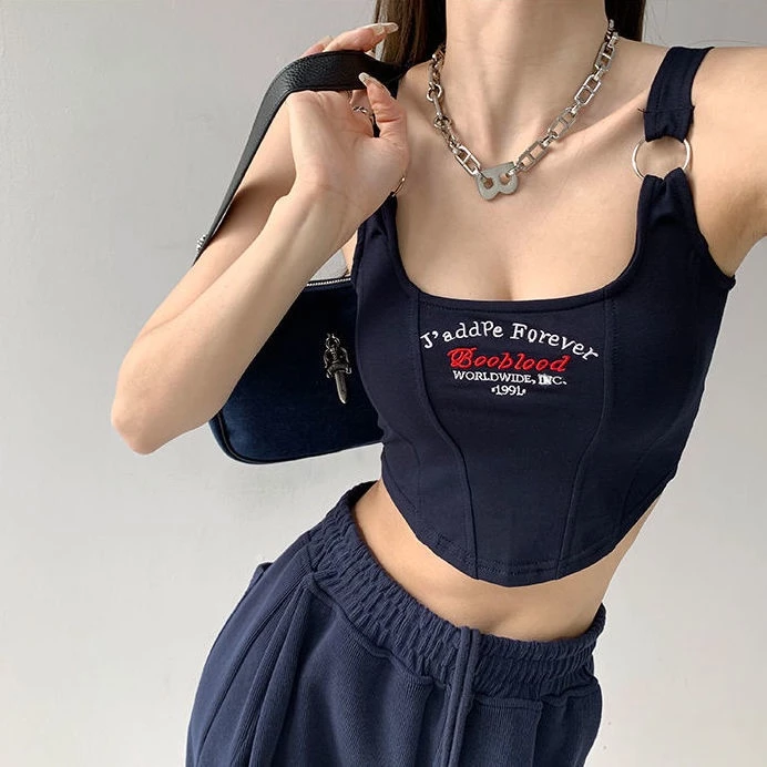 Áo croptop COZOKC thêu chữ thiết kế quyến rũ thời trang cho nữ