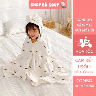 Khăn tắm cho bé vải xô 6 lớp áo choàng có mũ thấm hút nhanh khô