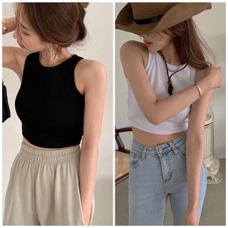 [Ảnh thật] Áo croptop ba lỗ sát nách co dãn trơn basic