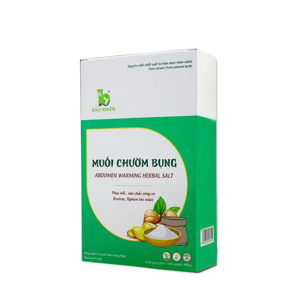 Muối chườm bụng Bảo Nhiên 850g giúp Săn bụng – Giảm eo – Mờ rạn + Tặng kèm túi đựng muối trong mỗi hộp