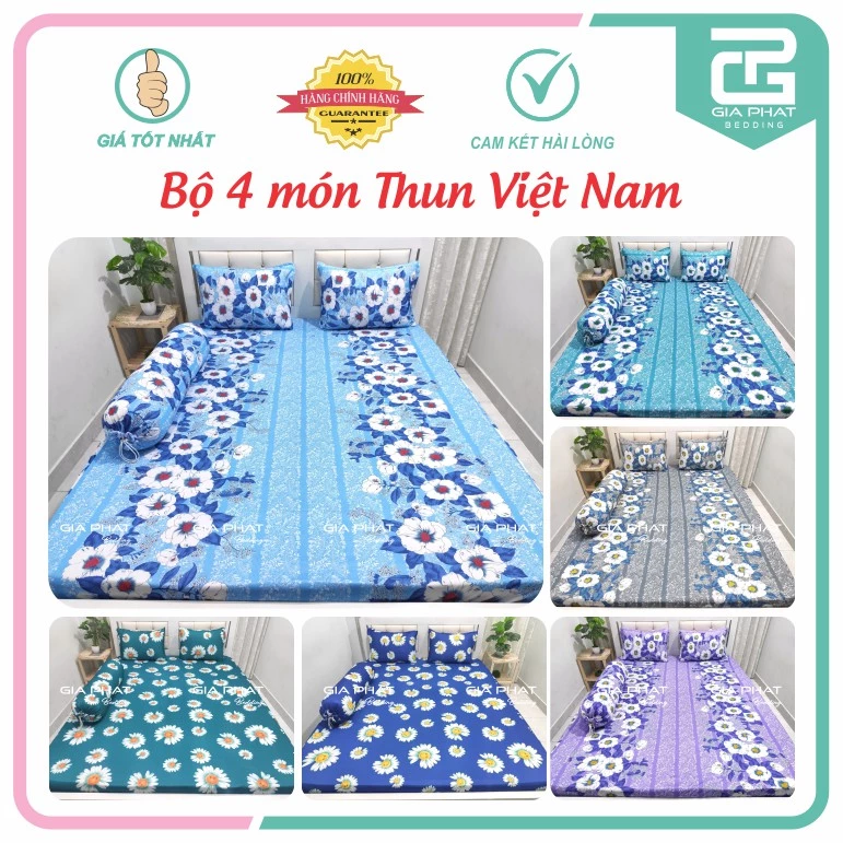 Bộ Ga Giường 4 món Thun Lạnh Việt Nam cao cấp (1 ga + 2 áo gối nằm + 1 áo gối ôm)