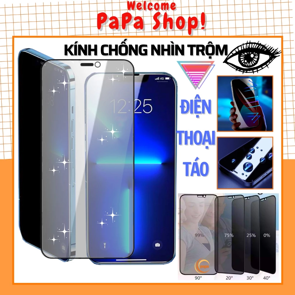 Cường lực chống nhìn trộm iphone 16 Promax 15 Promax Xs max 11 12 13 14 Promax 7 Plus 8 Plus Xr Full Màn [CNT PaPa]
