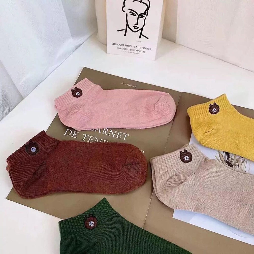 Tất cổ ngắn Nữ, Tất gấu brown cổ ngắn trẻ trung năng động