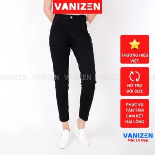 Quần jean nữ Boyfriend Đen Trắng cạp cao co dãn Shop VANIZEN, Quần jeans nữ baggy đẹp lưng cao cạp bán chun Trơn mã 458