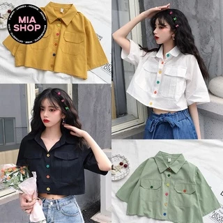 Áo sơ mi nữ tay ngắn MIA, áo sơ mi croptop tay ngắn phối cúc nhiều màu, dễ thương, phong cách Hàn Quốc