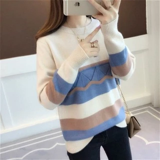 Áo Sweater Cổ Tròn Dáng Rộng Màu Sắc Ngọt Ngào Thời Trang Mùa Thu Cho Nữ