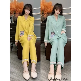 Bộ đồ Bầu Pijama Thu Đông Mặc Nhà  Và Sau Sinh 2 Chức Năng Có Khóa Cho Con Bú Tiện Lợi BD945