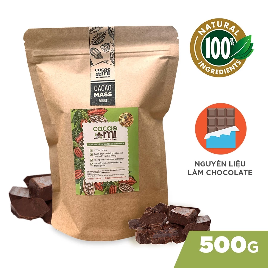 Cacao mass CacaoMi nguyên liệu sô cô la handmade từ hạt ca cao 100% nguyên chất không đường 250-500g