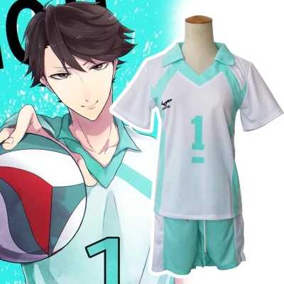 Bộ đồng phục áo thun tay ngắn và quần short cosplay nhân vật Aoba Johsai Oikawa Tooru trong Haikyuu chất lượng cao