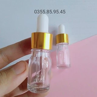 Chai thủy tinh trong 5ml - Chai serum trong nắp bóp vàng 5ml